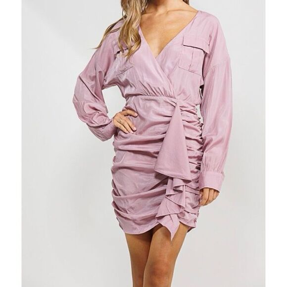 Tencel Deep V Neck Mauve  Dress - Picture 1 of 5